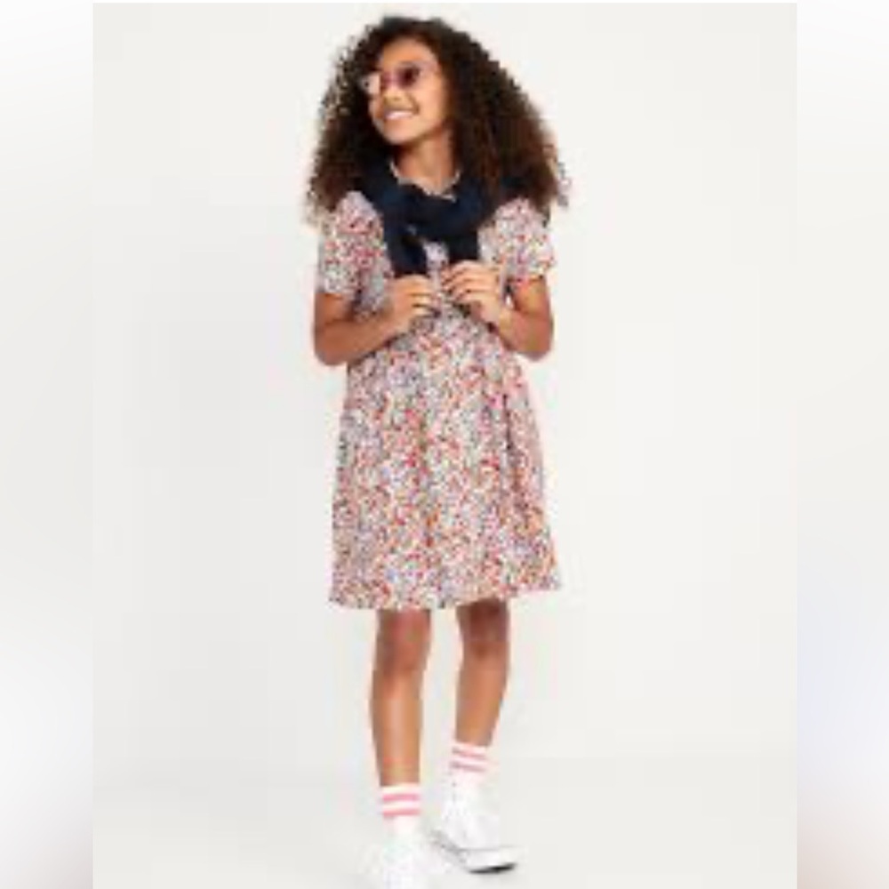Short-Sleeve Floral-Print Swing Dress for Girls